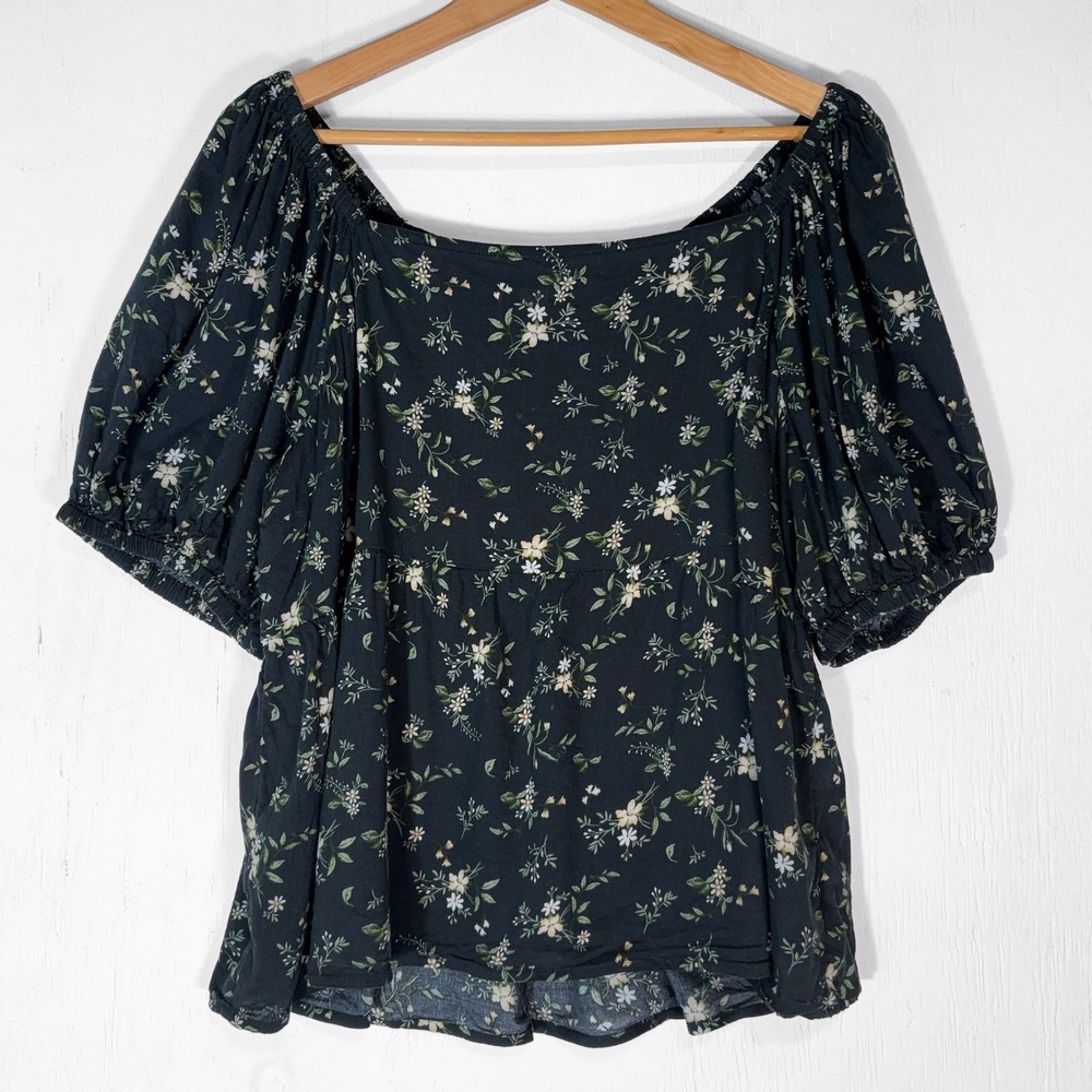 Old Navy Floral Babydoll Smocked Puff Sleeve Blouse Womens XL Cottage Boho